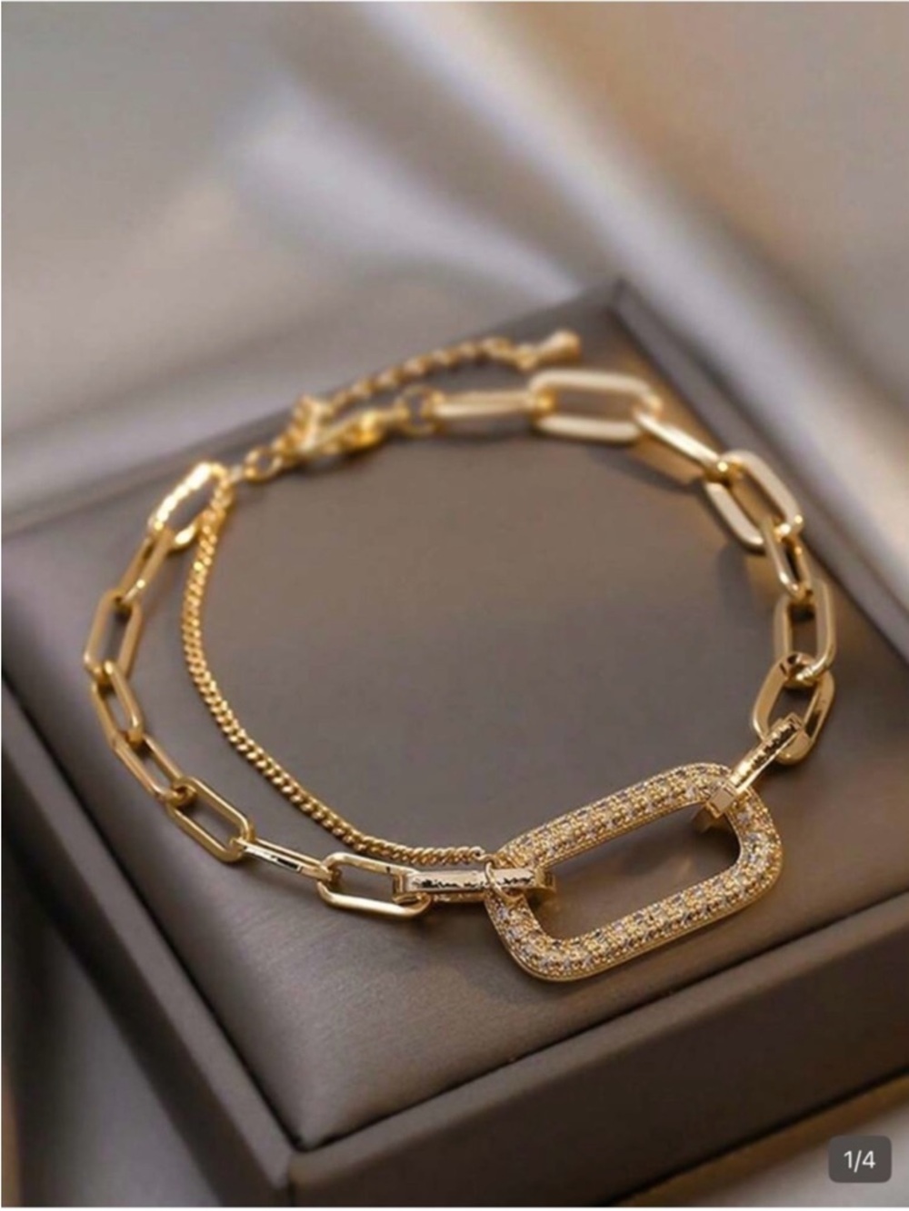 Gold Double-Layer Cubic Zirconia Link Bracelet - Women's Jewelry